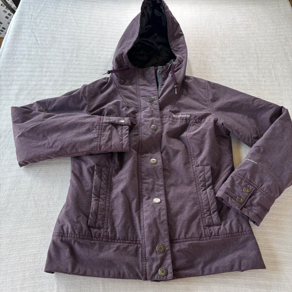 Columbia Omni-Shield Hooded Jacket Womens Large Purple Insulated Full Zip WL4069